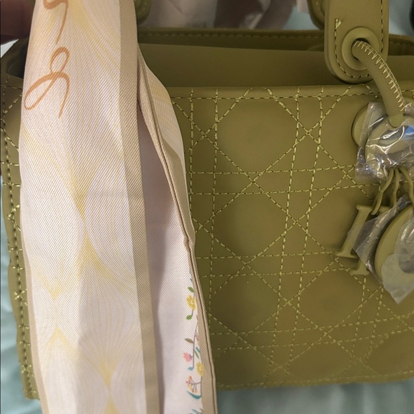 Chartreuse Green Handbag with Scarf Accent Fashion - Picture 4 of 5